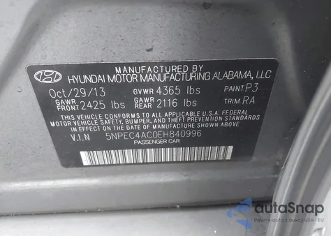 2014 Hyundai Sonata Se из США, поврежденный, VIN 5NPEC4AC0EH840996